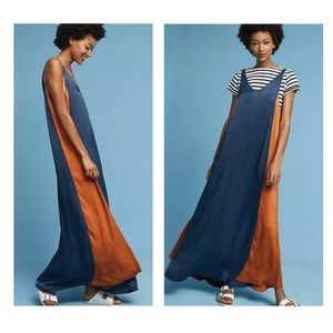 Anthropologie Just Female Twice Dress Color Block Mustard Navy Silky